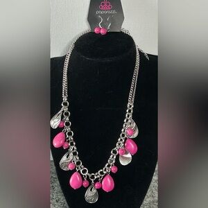 Paparazzi Silver Necklace with Vibrant Pink Beads